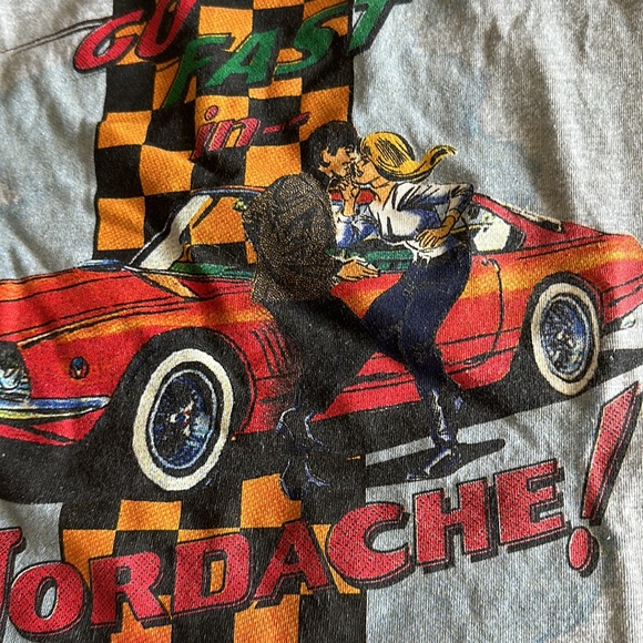 Jordache vintage Race Car Checkered Carla Graphic crewneck Screen tshirt Croptop - Picture 5 of 8